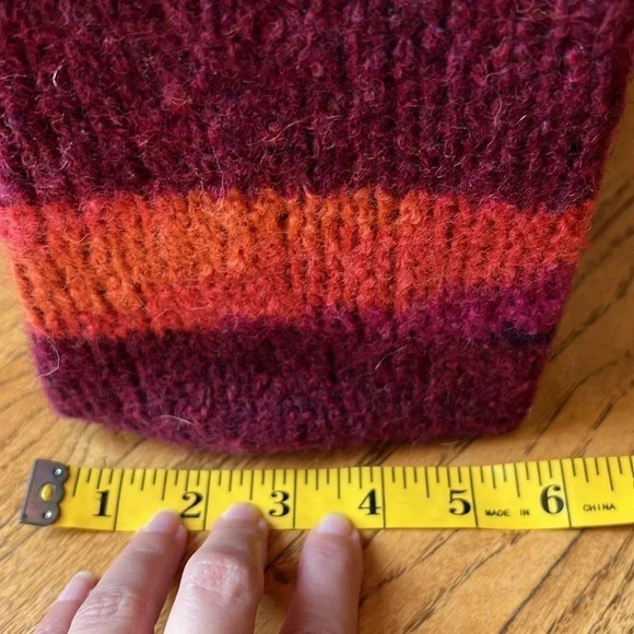 Hand knitted purse with bamboo handles boho purple pink orange flower both sides - Picture 13 of 14